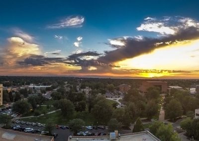 Aerial view of sunset over a city