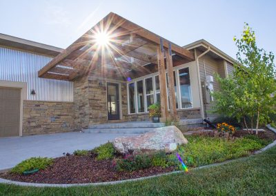 Modern home with stone facade